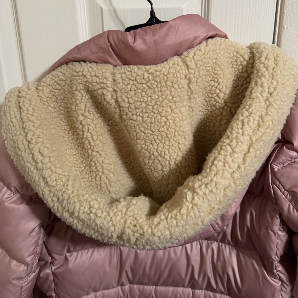 Coach Blush Pink Rose Quilted Long Slim Puffer Hooded Jacket size L - Picture 3 of 13